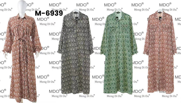MDO Wonderful Women's Placement Print Long Sleeve Dress